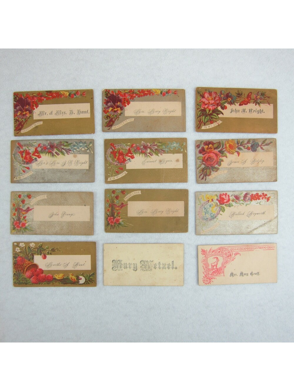 Antique Victorian Calling Cards Lot of 12 Floral Devoted My Dear True Love